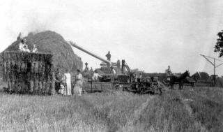 Threshing grain on John Kerber farm - circa 1922