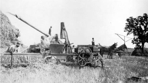 Baling straw on John & __________ Kerber farm - circa 1910