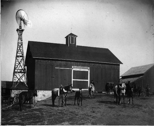 Henry and Arthur Lyman with horses - farming.  circa 1900
