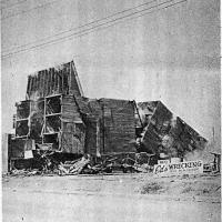 The toppling of the Chanhassen grain elevator - circa unknown